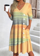 Yellow Patchwork Ombre A Line Long Sleeve Dress | thumb picture 