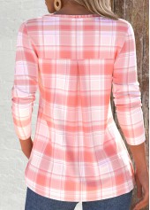 Dusty Pink Tuck Stitch Plaid Long Sleeve T Shirt | thumb picture 