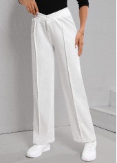 Light Grey Patchwork Elastic Waist High Waisted Pants