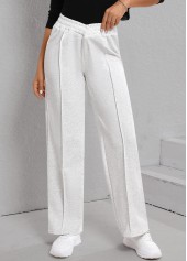 Light Grey Patchwork Elastic Waist High Waisted Pants