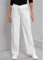 Light Grey Patchwork Elastic Waist High Waisted Pants