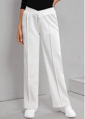 Light Grey Patchwork Elastic Waist High Waisted Pants