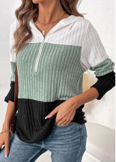 Patchwork Long Sleeve Contrast Color Hoodie | thumb picture 