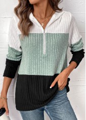 Patchwork Long Sleeve Contrast Color Hoodie