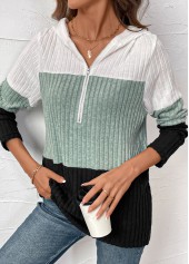 Patchwork Long Sleeve Contrast Color Hoodie | thumb picture 