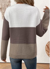 Dark Coffee Patchwork Long Sleeve Round Neck Sweater | thumb picture 