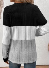 Black Patchwork Long Sleeve V Neck T Shirt | thumb picture 