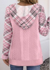 Pink Button Plaid Long Sleeve Hoodie | thumb picture 