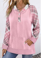 Pink Button Plaid Long Sleeve Hoodie | thumb picture 
