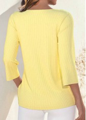 Light Yellow 3/4 Sleeve Draped Neck T Shirt