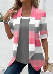 Pink Fake 2in1 Striped Half Sleeve T Shirt