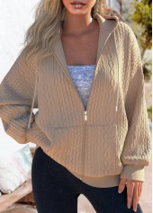 Light Camel Zipper Long Sleeve Hoodie