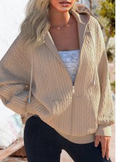 Light Camel Zipper Long Sleeve Hoodie | thumb picture 