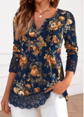 Navy Lace Pumpkin Print Long Sleeve T Shirt | thumb picture 