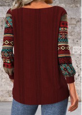 Wine Red Patchwork Tribal Print Long Sleeve T Shirt | thumb picture 