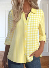 Light Yellow Patchwork Striped Long Sleeve Shirt