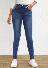 Dark Blue Split Skinny Button Fly High Waisted Jeans | thumb picture 