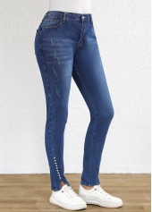 Dark Blue Split Skinny Button Fly High Waisted Jeans | thumb picture 