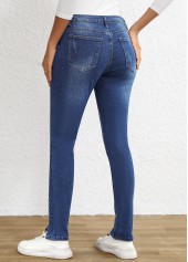 Dark Blue Split Skinny Button Fly High Waisted Jeans | thumb picture 