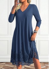 Navy Lace A Line Long Sleeve V Neck Dress | thumb picture 