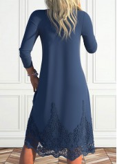 Navy Lace A Line Long Sleeve V Neck Dress | thumb picture 