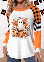Halloween Orange Patchwork Long Sleeve Round Neck Sweatshirt | thumb picture 