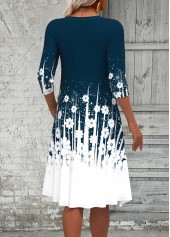 Peacock Blue Fake 2in1 Floral Print A Line Dress | thumb picture 