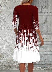 Wine Red Fake 2in1 Floral Print A Line Dress | thumb picture 