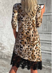 Dark Coffee Patchwork Leopard A Line Long Sleeve Dress | thumb picture 