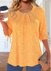 Orange Bowknot Half Sleeve Round Neck T Shirt | thumb picture 