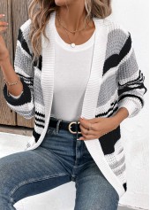Black Pocket Patchwork Long Sleeve Cardigan | thumb picture 
