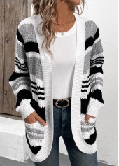 Black Pocket Patchwork Long Sleeve Cardigan