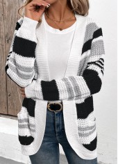 Black Pocket Patchwork Long Sleeve Cardigan | thumb picture 