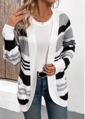 Black Pocket Patchwork Long Sleeve Cardigan | thumb picture 
