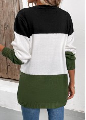 Green Patchwork Button Long Sleeve Cardigan | thumb picture 