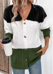 Green Patchwork Button Long Sleeve Cardigan | thumb picture 