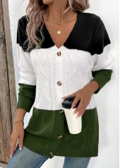 Green Patchwork Button Long Sleeve Cardigan | thumb picture 