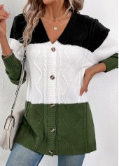 Green Patchwork Button Long Sleeve Cardigan | thumb picture 