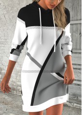 Black Breathable Geometric Print Short Long Sleeve Hoodie Dress | thumb picture 