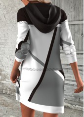Black Breathable Geometric Print Short Long Sleeve Hoodie Dress | thumb picture 