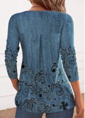 Blue Button Floral Print Long Sleeve T Shirt | thumb picture 