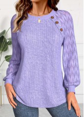 Light Purple Lace Long Sleeve Round Neck Sweatshirt