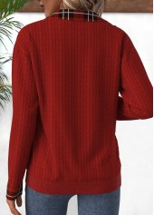 Deep Red Patchwork Plaid Long Sleeve Sweatshirt | thumb picture 