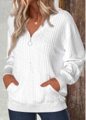 White Zipper Long Sleeve V Neck Hoodie | thumb picture 