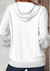 White Zipper Long Sleeve V Neck Hoodie | thumb picture 