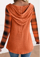 Orange Button Plaid Long Sleeve Hoodie | thumb picture 