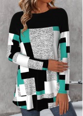 Multi Color Patchwork Geometric Print Long Sleeve T Shirt | thumb picture 