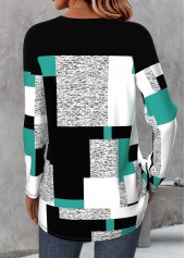 Multi Color Patchwork Geometric Print Long Sleeve T Shirt | thumb picture 