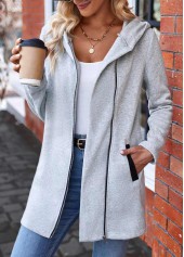 Light Grey Zipper Plaid Long Sleeve Sweatshirt