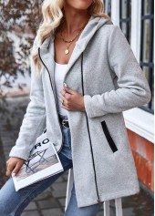 Light Grey Zipper Plaid Long Sleeve Sweatshirt | thumb picture 